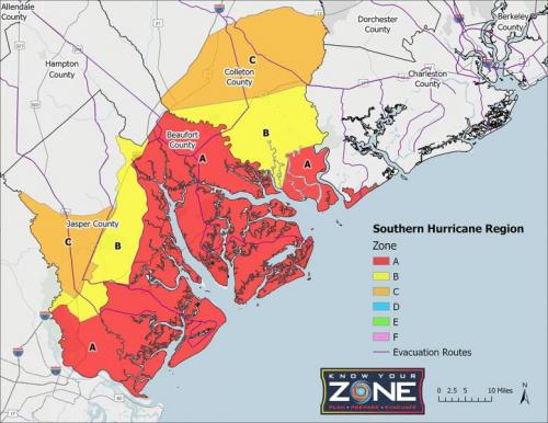 2024 SC Souther Hurricane Region Evacuation Zones