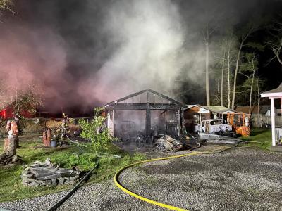 Image of garage destroyed in fire on James O Ct.